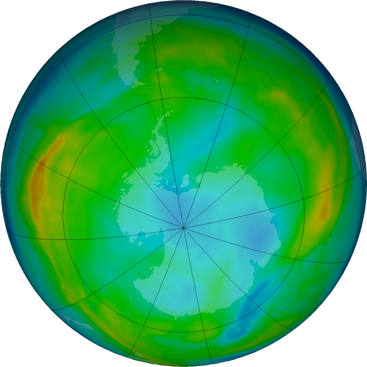 Antarctic ozone map for 18 June 2016